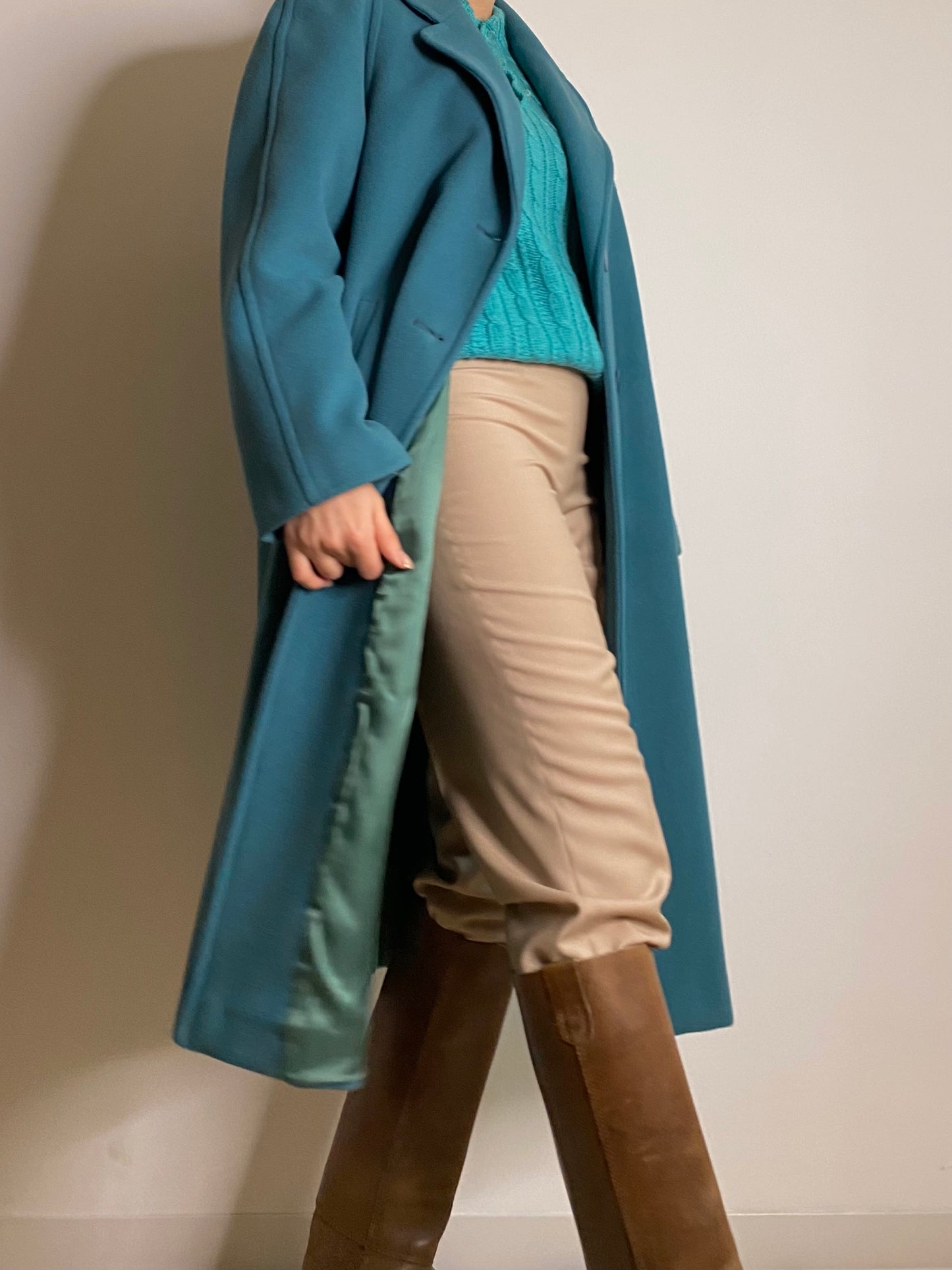 Cappotto in lana turchese