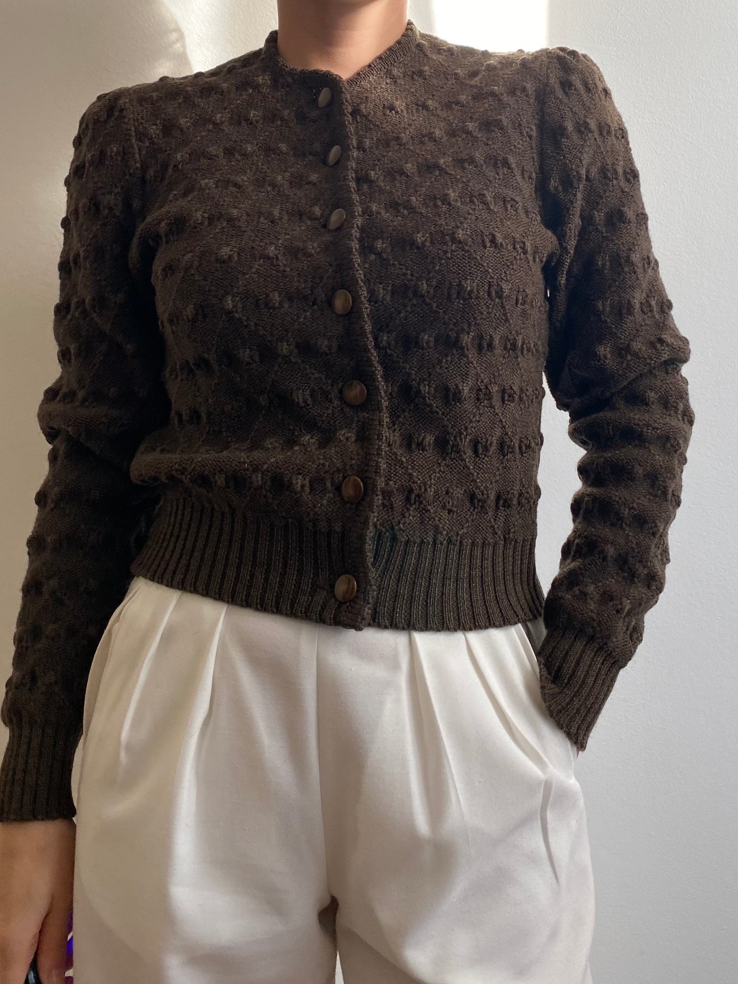 Cardigan in lana marrone