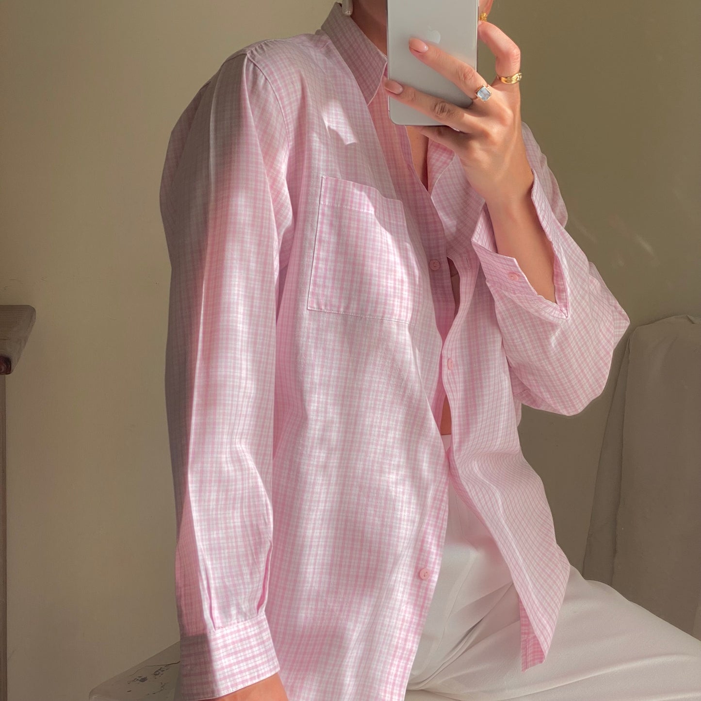 Camicia vichy rosa e bianca