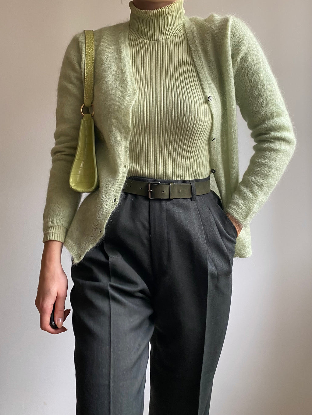 Cardigan verde menta in mohair