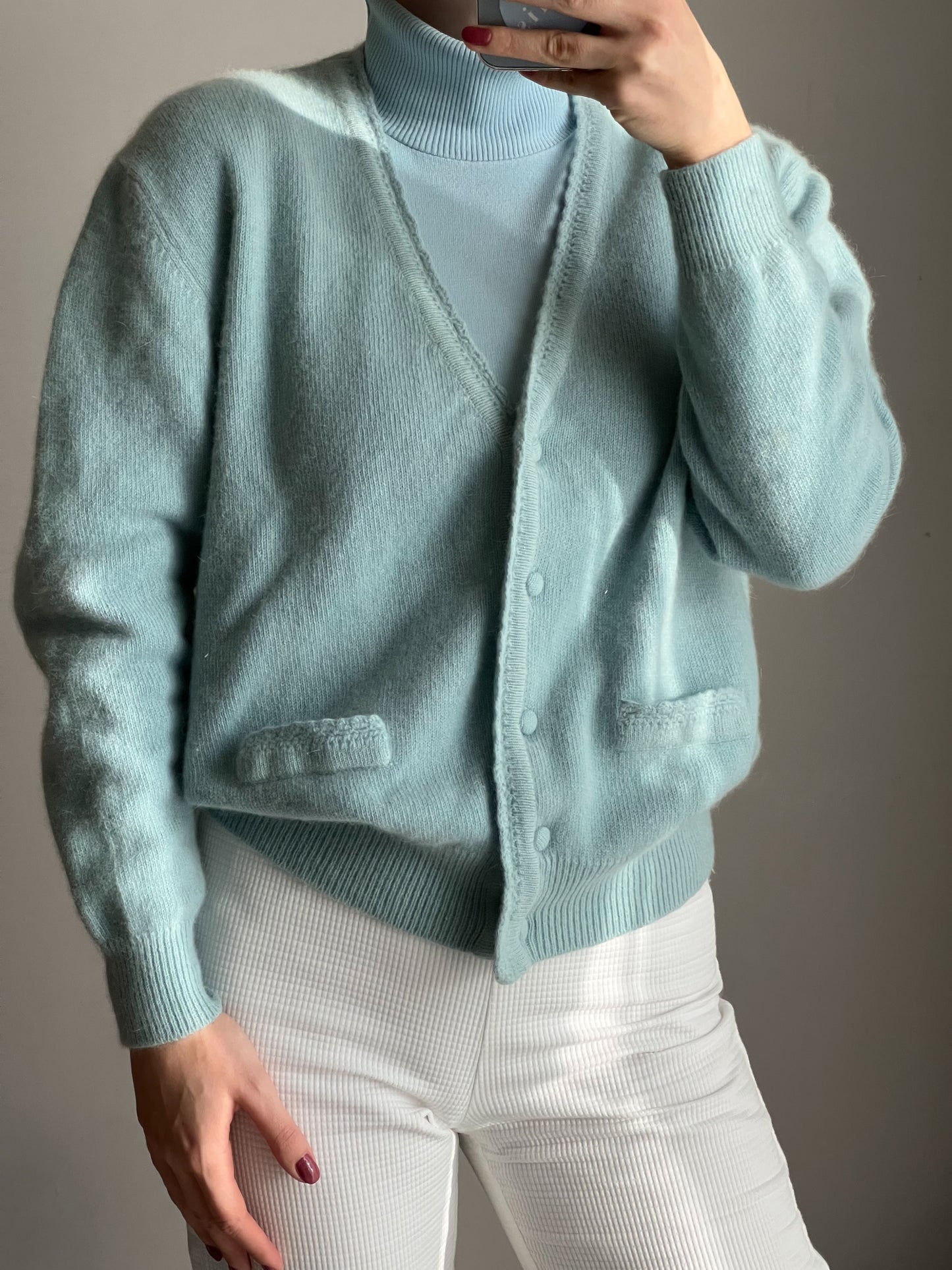 Cardigan in lana e angora azzurro