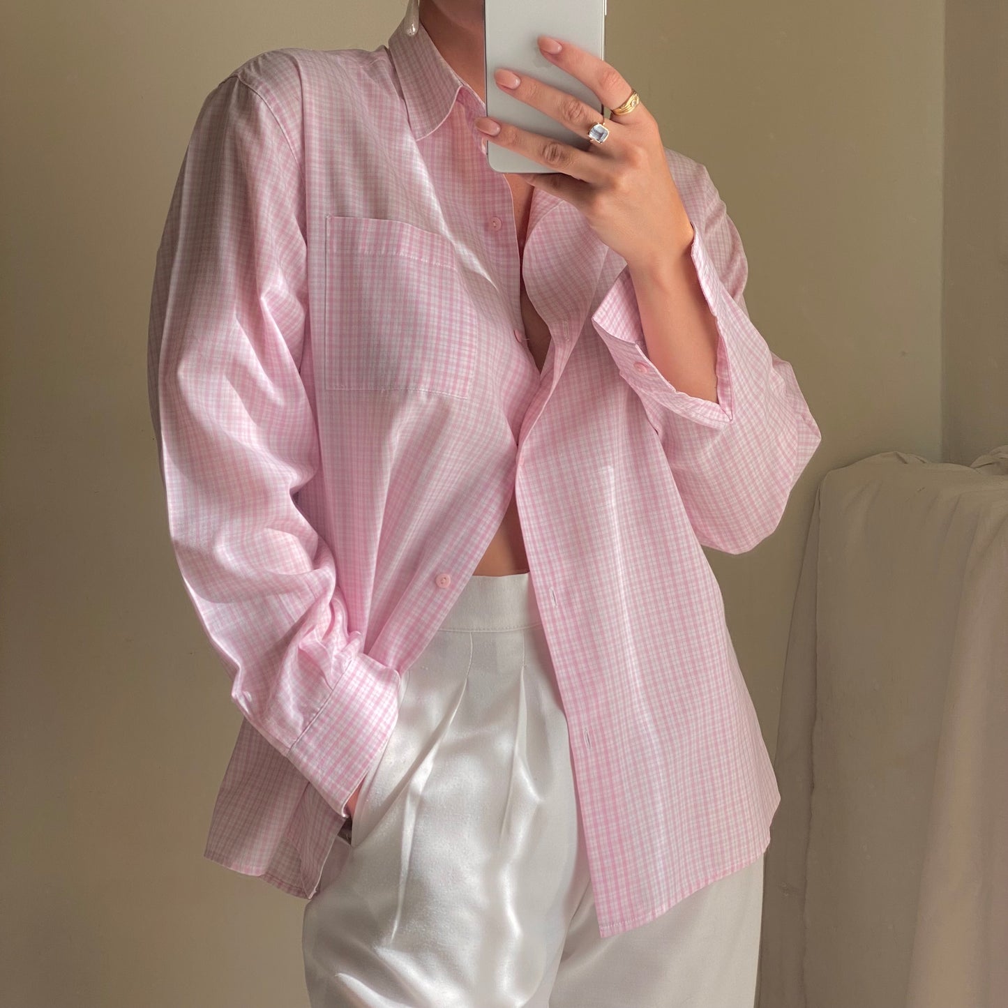 Camicia vichy rosa e bianca