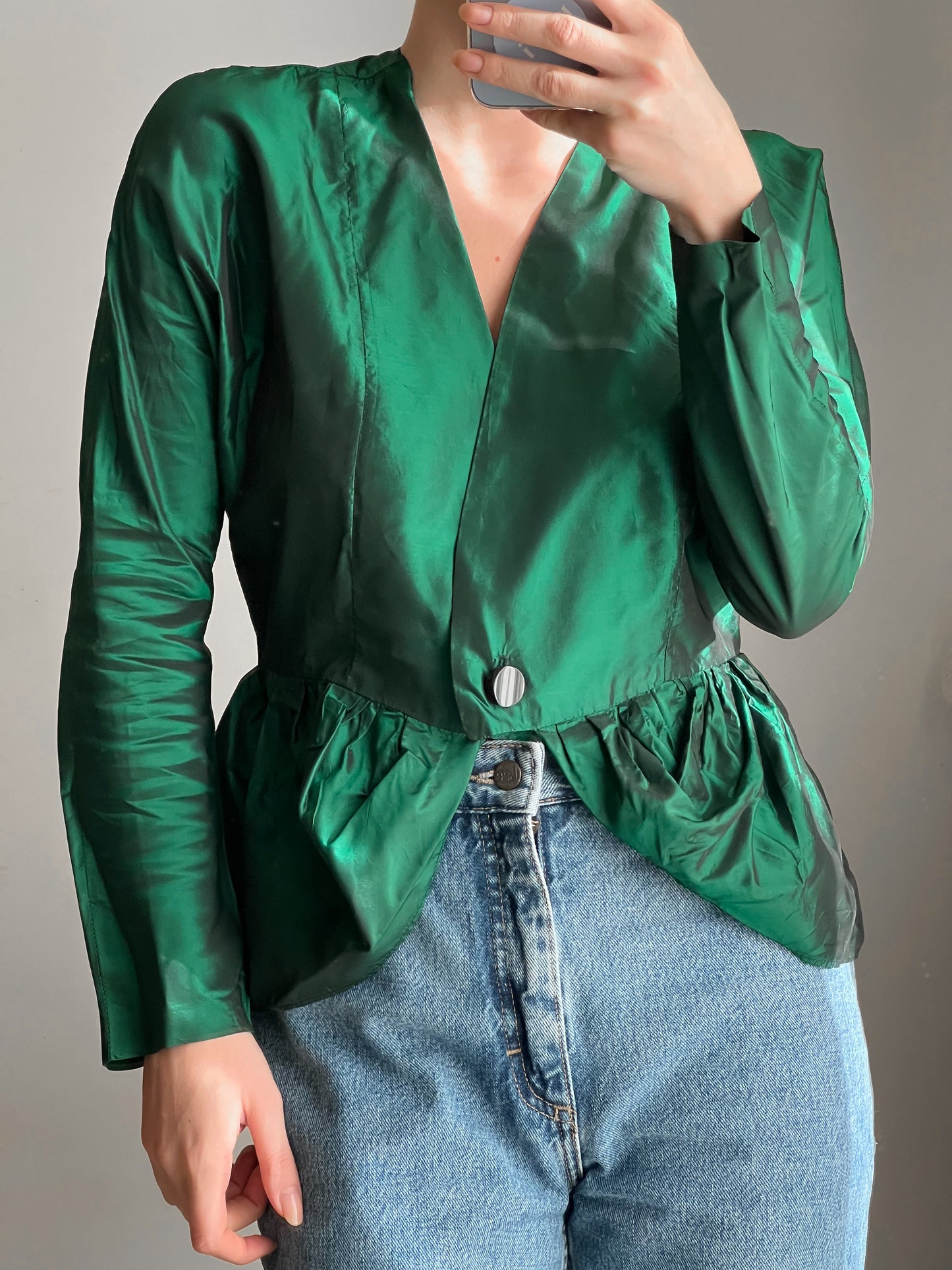 Blusa in shantung di seta verde