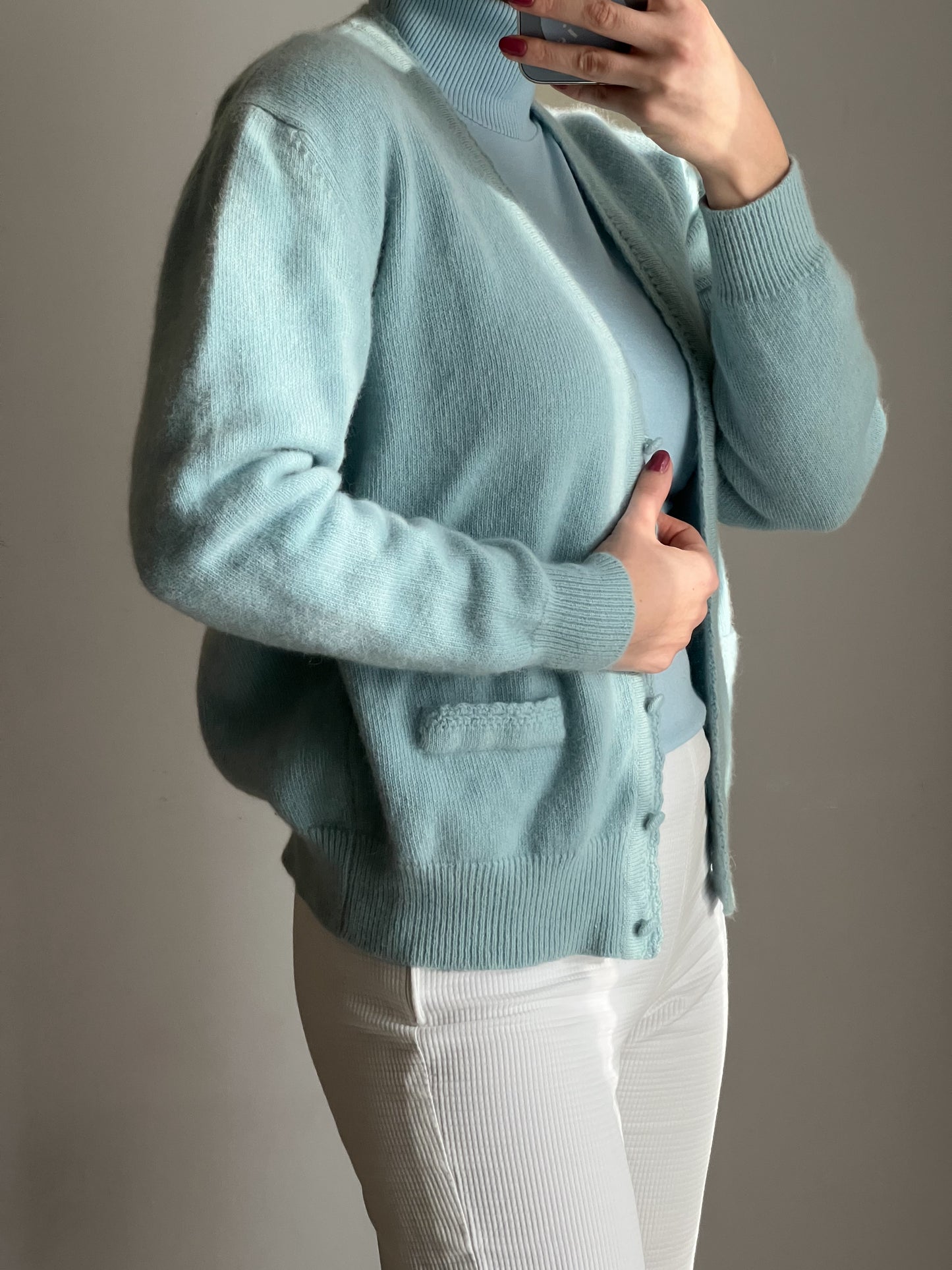 Cardigan in lana e angora azzurro