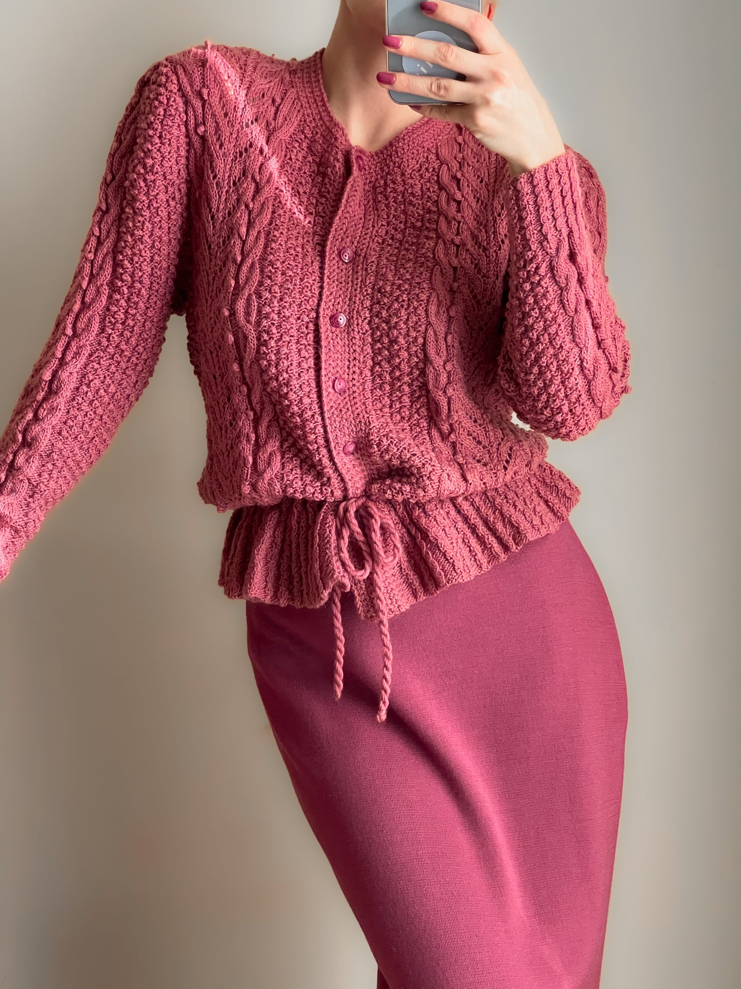 Cardigan in lana color malva