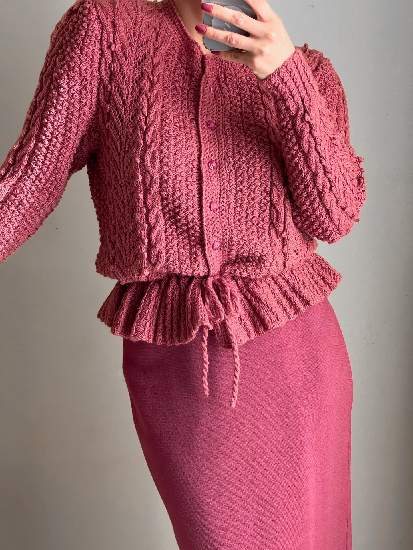 Cardigan in lana color malva