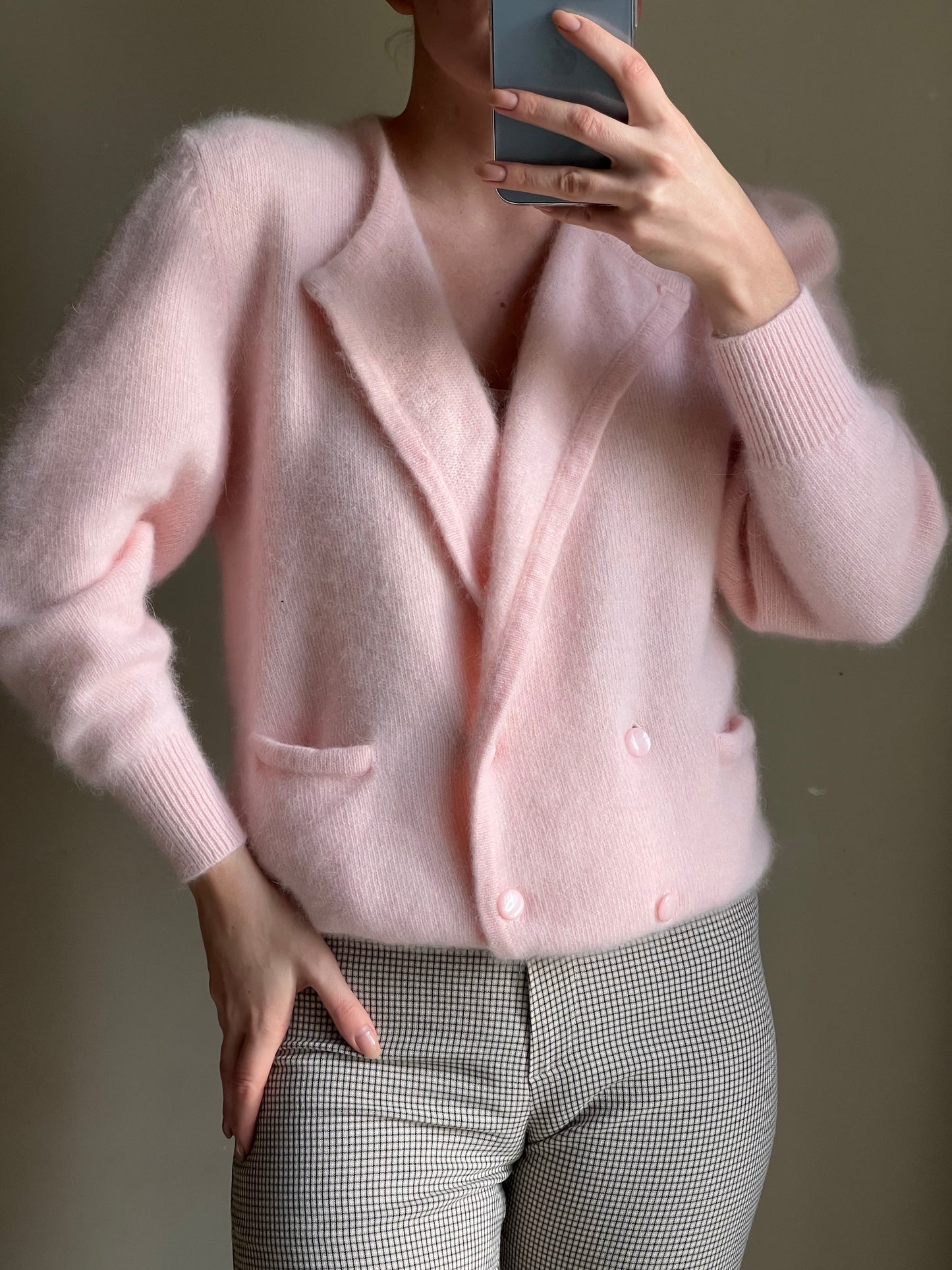 Cardigan in lambswool e angora rosa