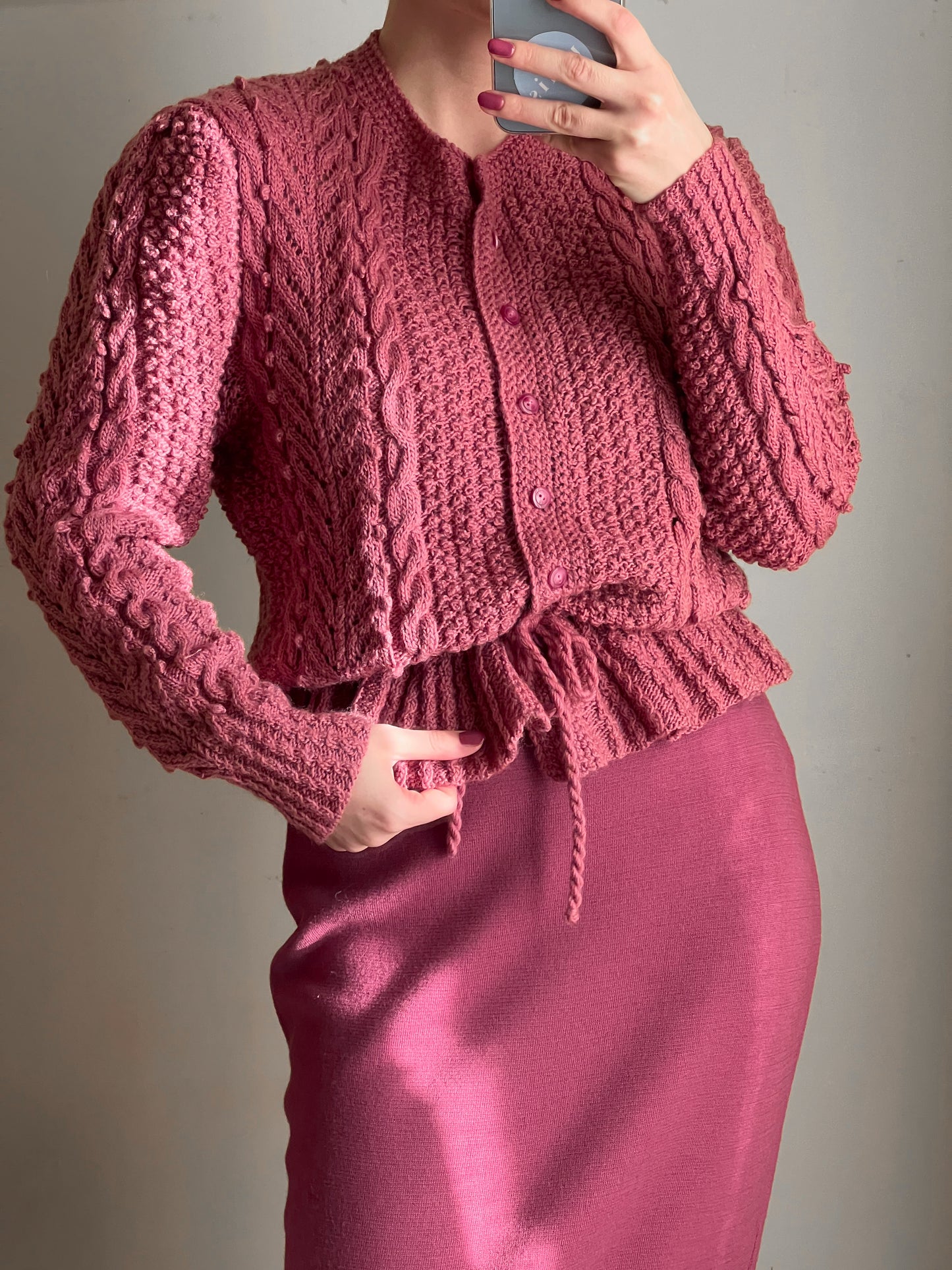 Cardigan in lana color malva